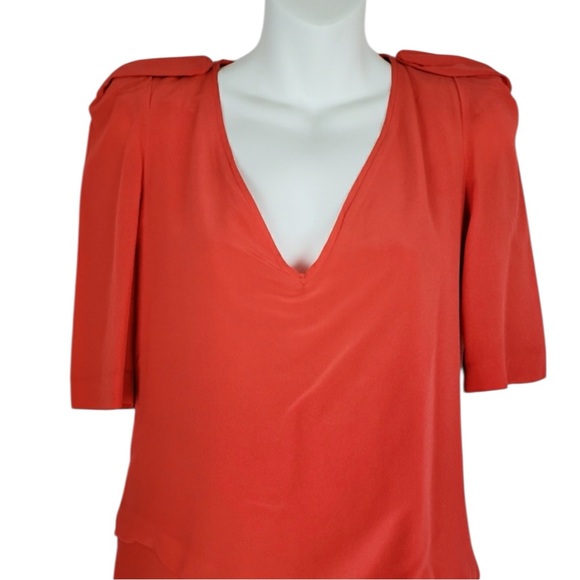 MAJE Hebrides Silk Georgette Mini Dress in Vibrant Orange Size Small - Picture 5 of 8